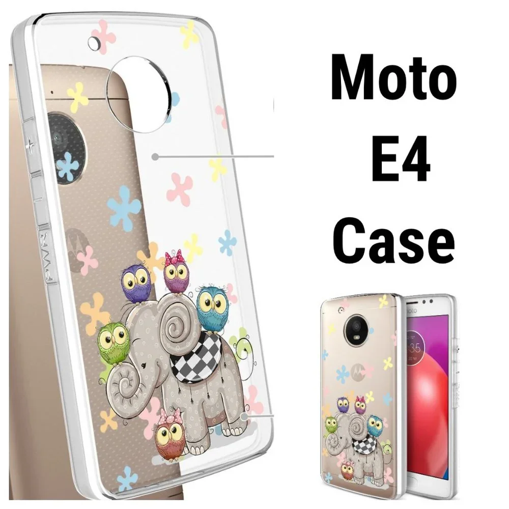 NEW Motorola Moto E4 Case Cover Clear Elephant Owl Floral
